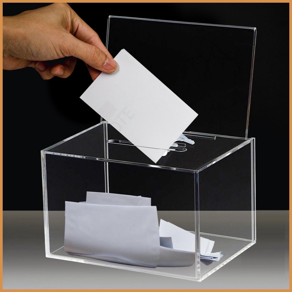 Raffle Box Clear Acrylic Ballot Box with Lock and Sign Holder Donation