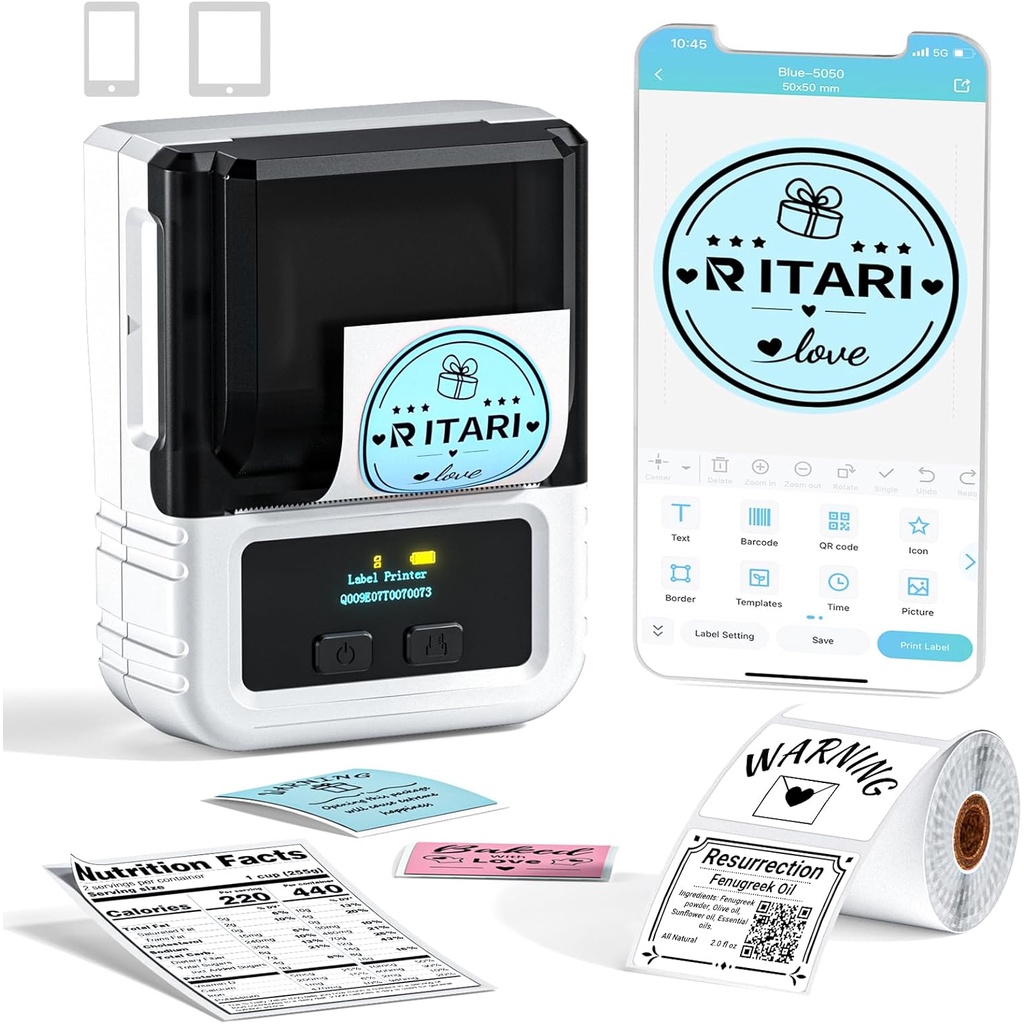 Itari M120 Label Maker Bluetooth Barcode Label Printer Printing Size 20