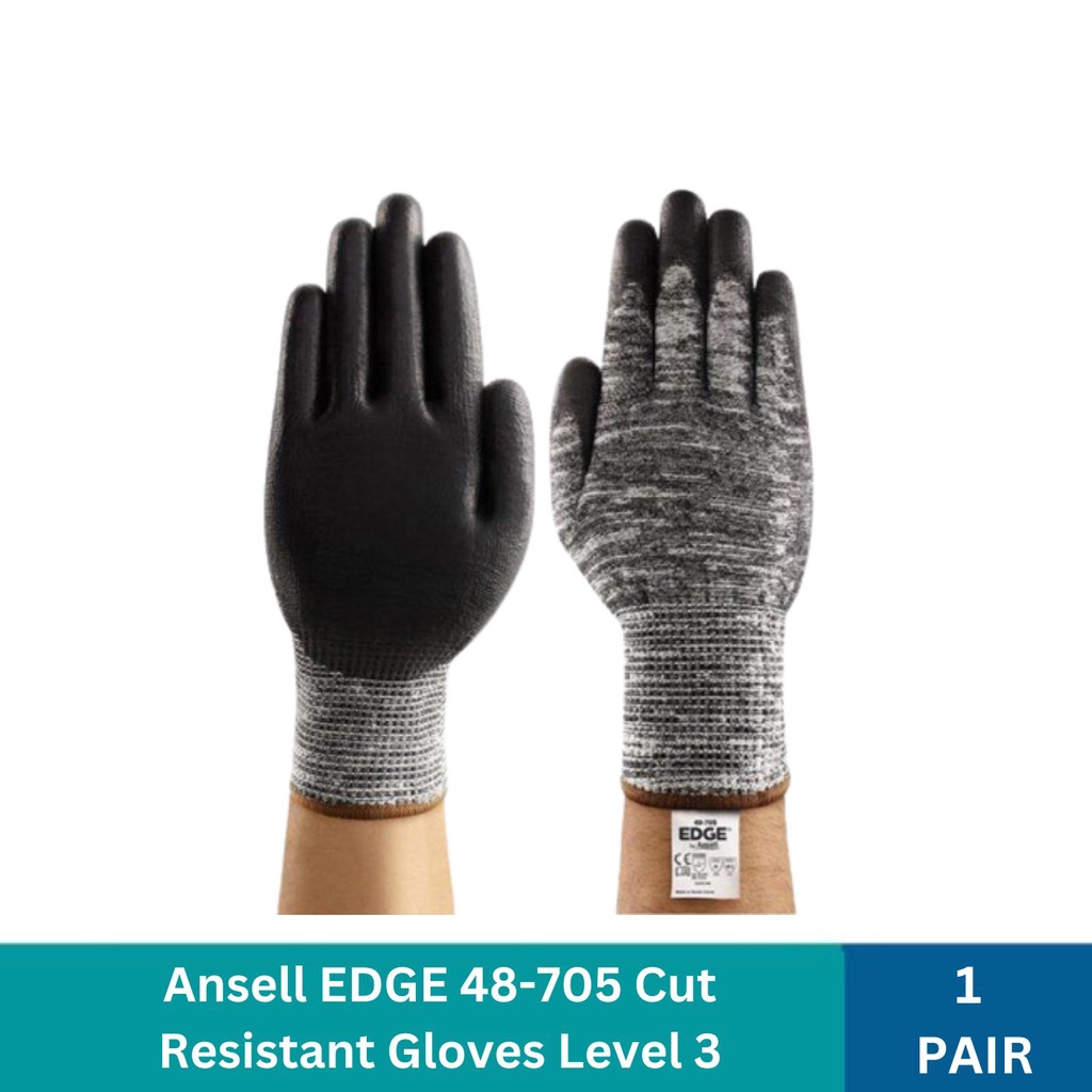 Ansell EDGE 48 705 Cut Resistant Gloves Level 3,PU palm glove, high