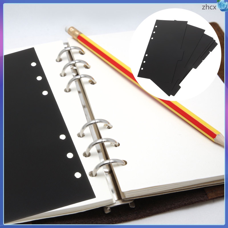 Folder Divider Tabs Dividers 6 Rings Binder File Classification Insertable Black Clear Plastic