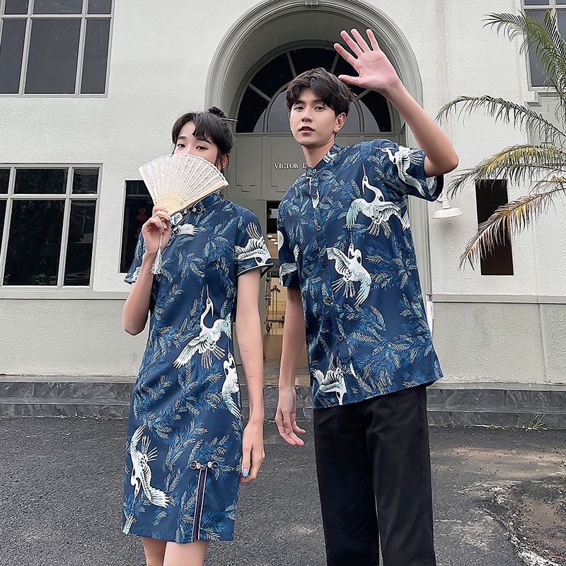 Cheongsam Couple Wear Summer Chinese Style Niche Design Sense 2023 New Style  Summer Wear High-End Literary Retro Suit