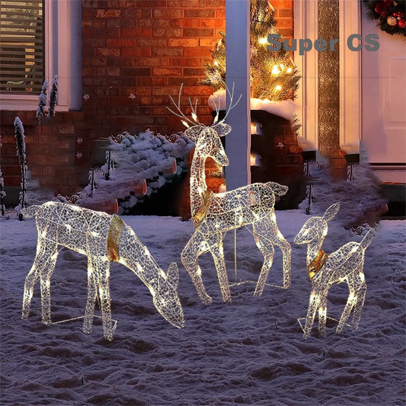 Super CS 3-Piece Lighted 2D Reindeer Family, Pre-Lit Light Up Deer Set ...