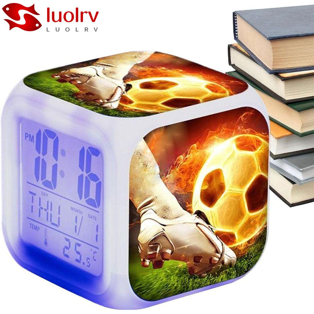 LUOLRV Digital Clock, Square Colorful Lights Football Alarm Clock