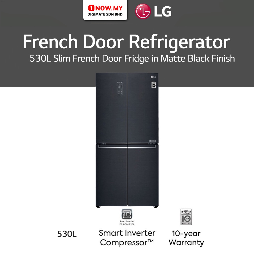 LG 530L Inverter Slim French Door Top Freezer Fridge GCB22FTQVB