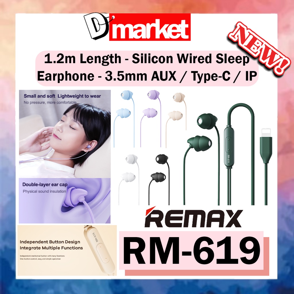 Remax RM619 Wired Sleep Earphones Silicon Wired Earphone For Calls And