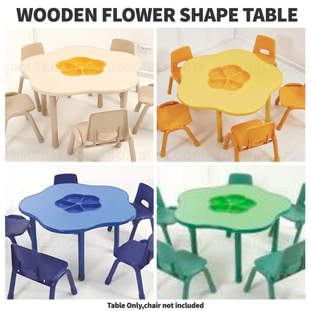 kindergarten kids study WOODEN FLOWER SHAPE TABLE with basket meja kayu ...
