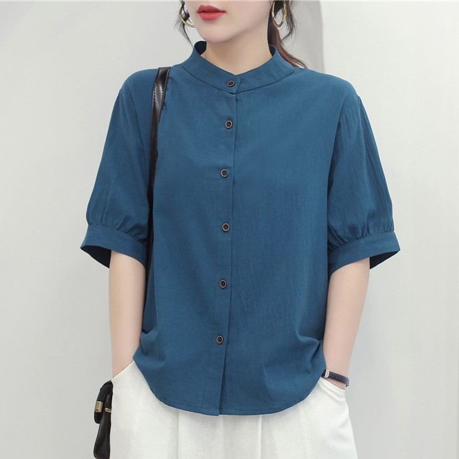 Cotton and Linen Blouse for Women Plus Size Summer Loose Retro Mid ...