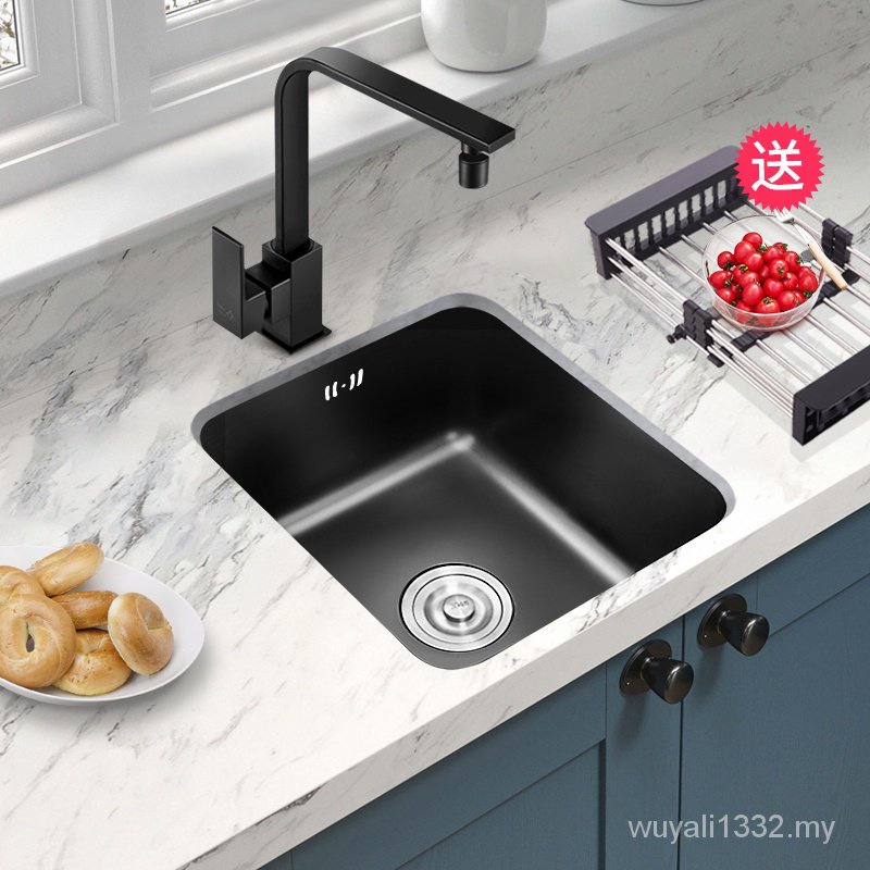 Black nano embedded sink single slot bar counter sink stainless steel