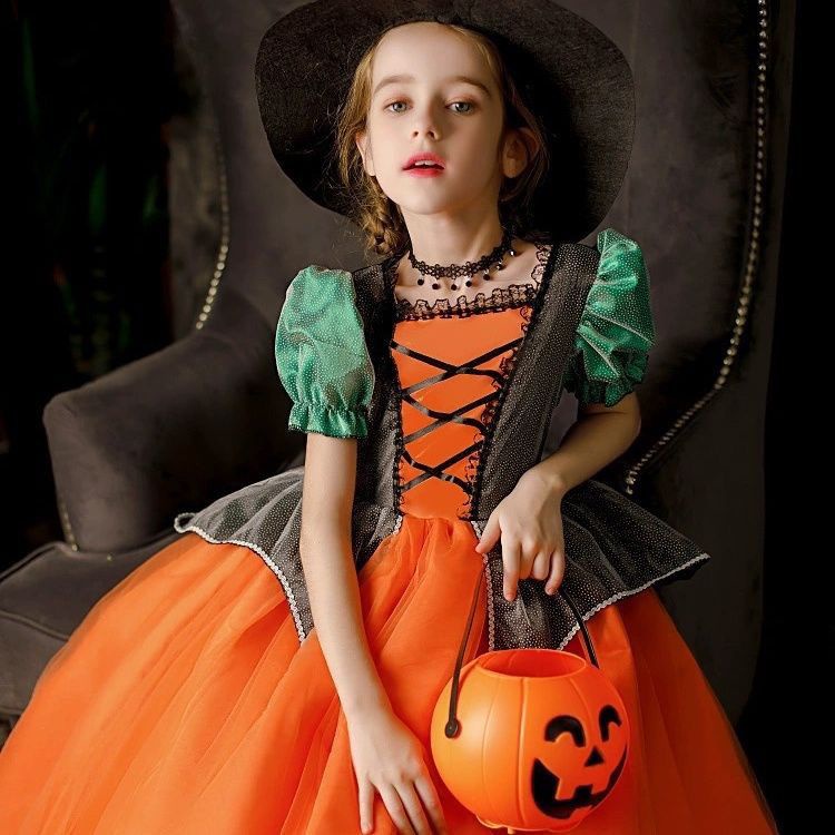 Halloween Children's Costume Witch Pumpkin Skirt Girl Flower Fairy