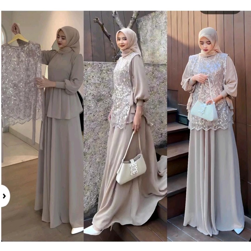 - Set Set Gamis Muslim Women Matt Babydoll Apk Sequin All Size Fit To 