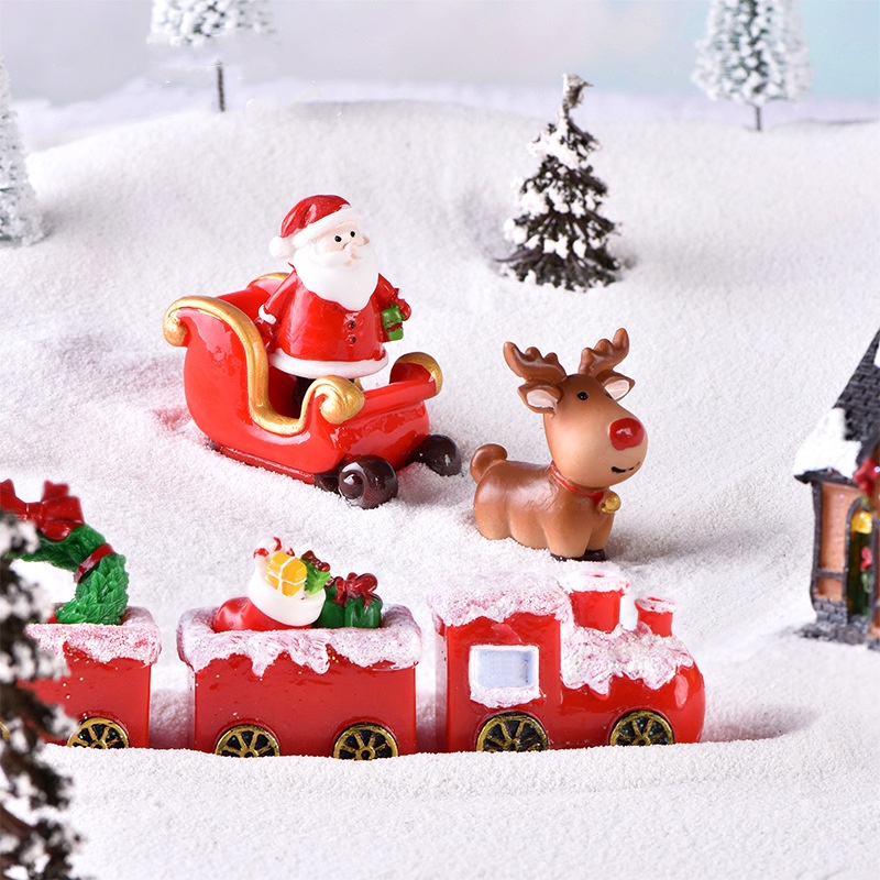 New Christmas Elk Sled Santa Claus Micro Landscape Snow Decoration ...