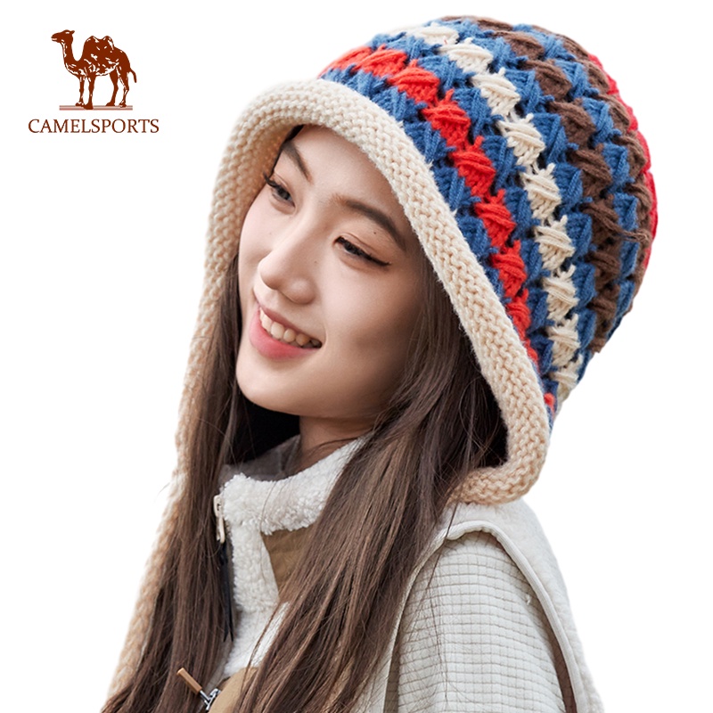 CAMEL SPORTS Women Dopamine Coloured Knitted Hat Thick Thread Handmade ...