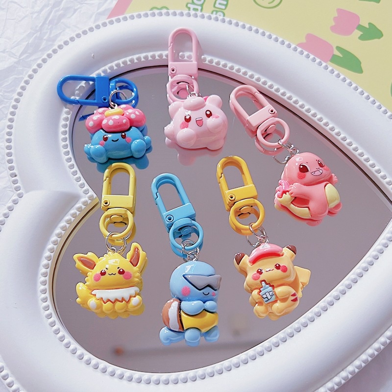 Pokemon Anime Cute Figure Elf Pikachu Key Chain Cartoon Kawaii Keyring ...