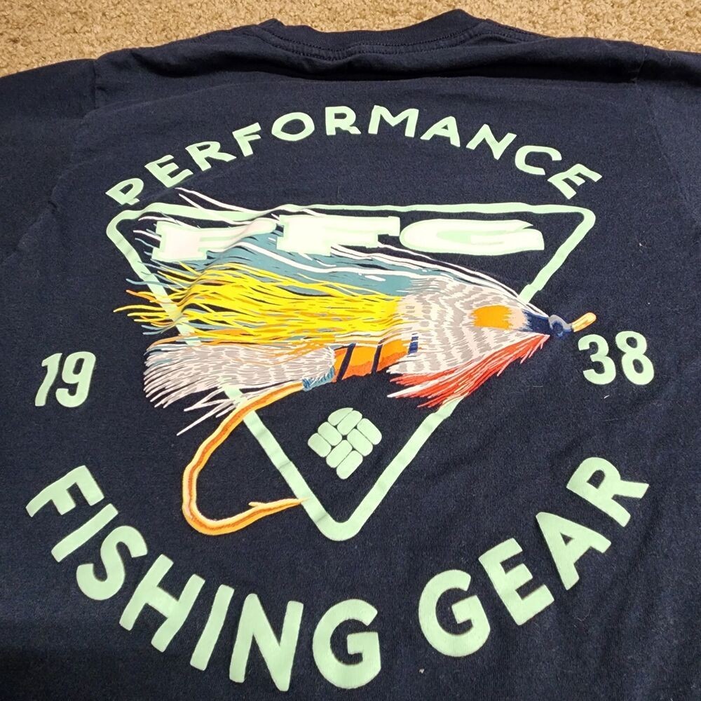 Columbia Cotton T-shirt Mens Small Blue PFG Short Sleeve Fishing