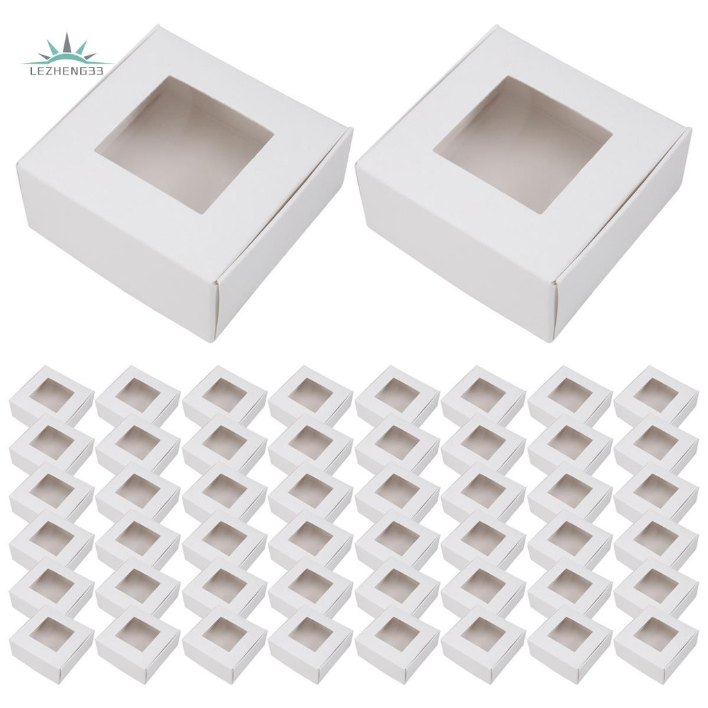 50 Pieces Mini Kraft Paper Box with Window Present Packaging Box Treat ...