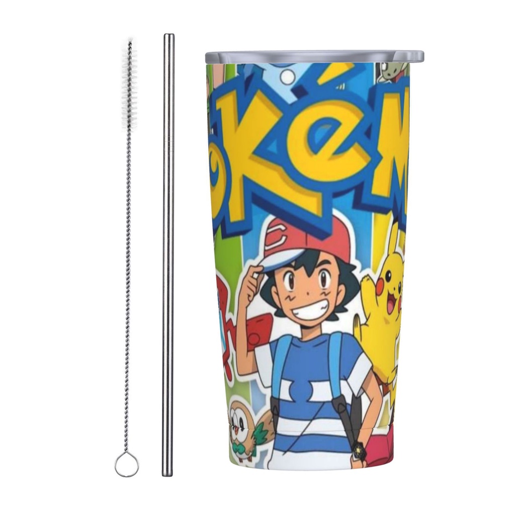 Pokemon 20oz Stainless Steel Coffee Mug Cup with Lid and straw, Double ...