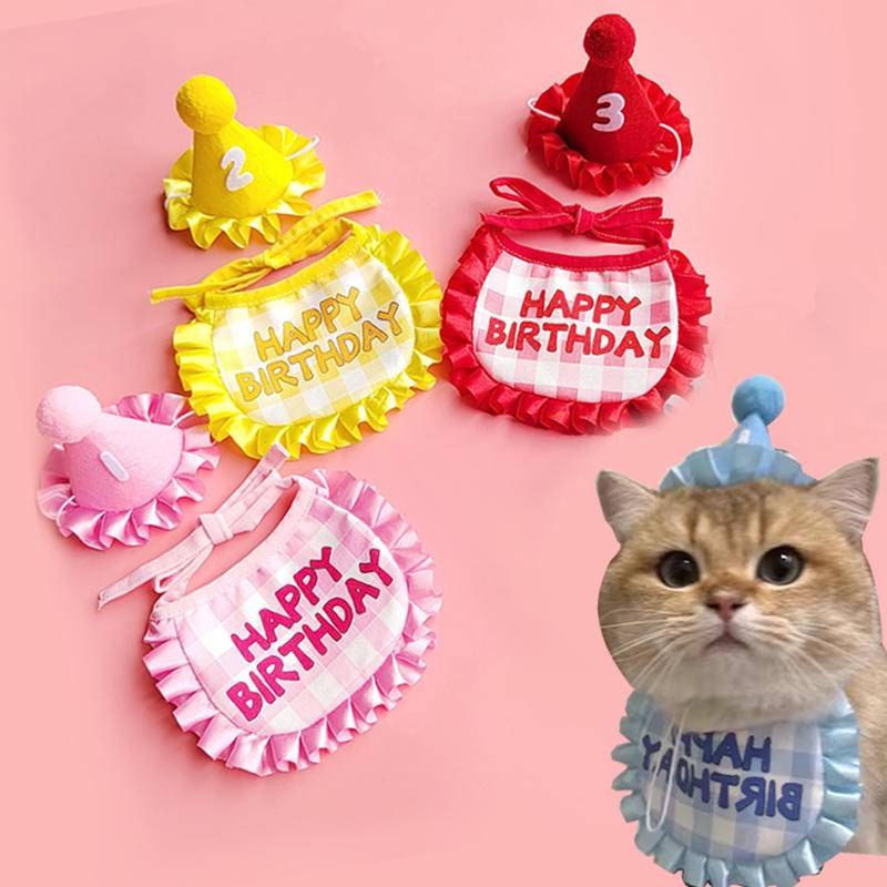 Pet Birthday Costume Pet Birthday Hat Scarf Cat Happy Birthday Set