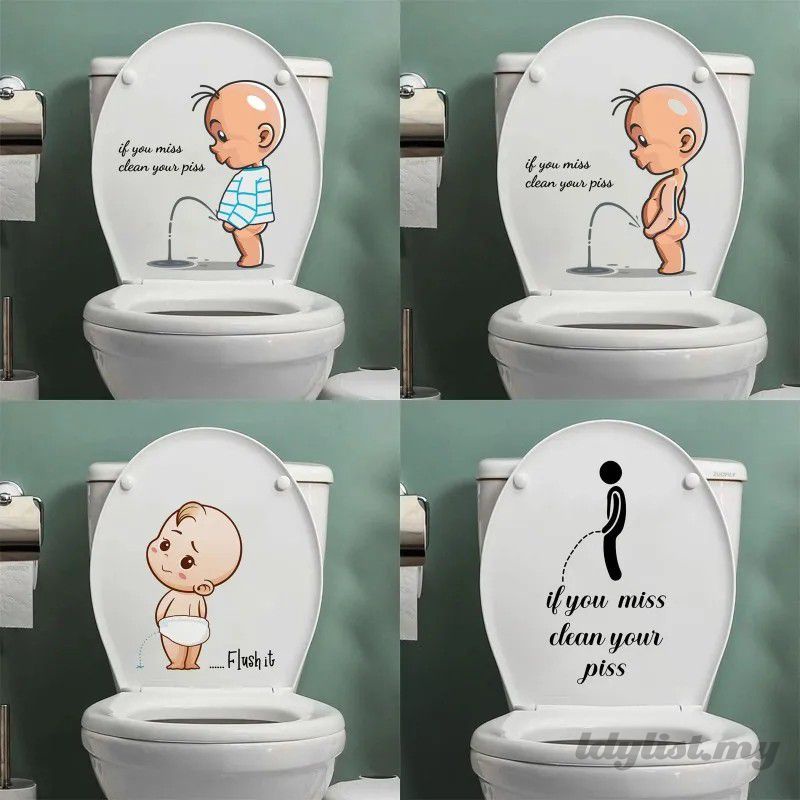 ღ Cartoon Toilet Sticker Child Urination Pvc Warning Door Wall