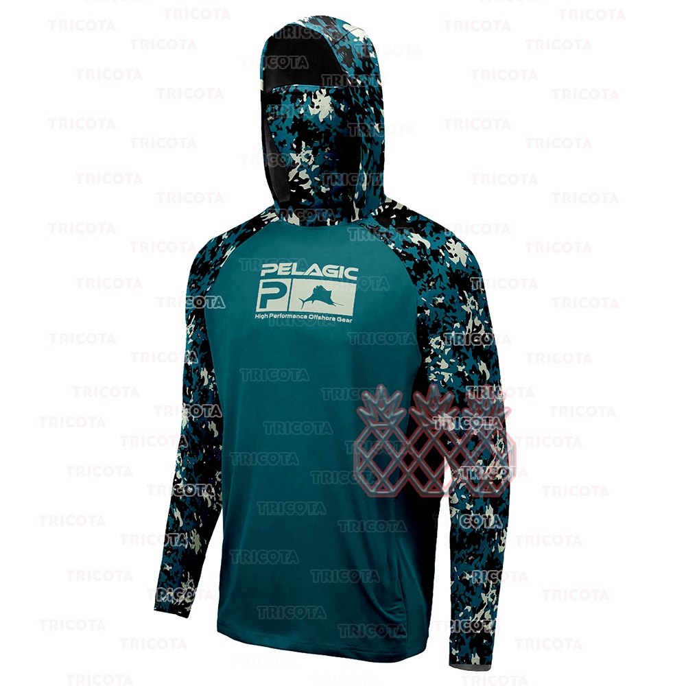 Pelagic Fishing Clothing UPF 50+ Face Cover Fishing Hoodie Shirts Men UV  Protection Long Sleeve Camouflage Mask Fishing Shirts