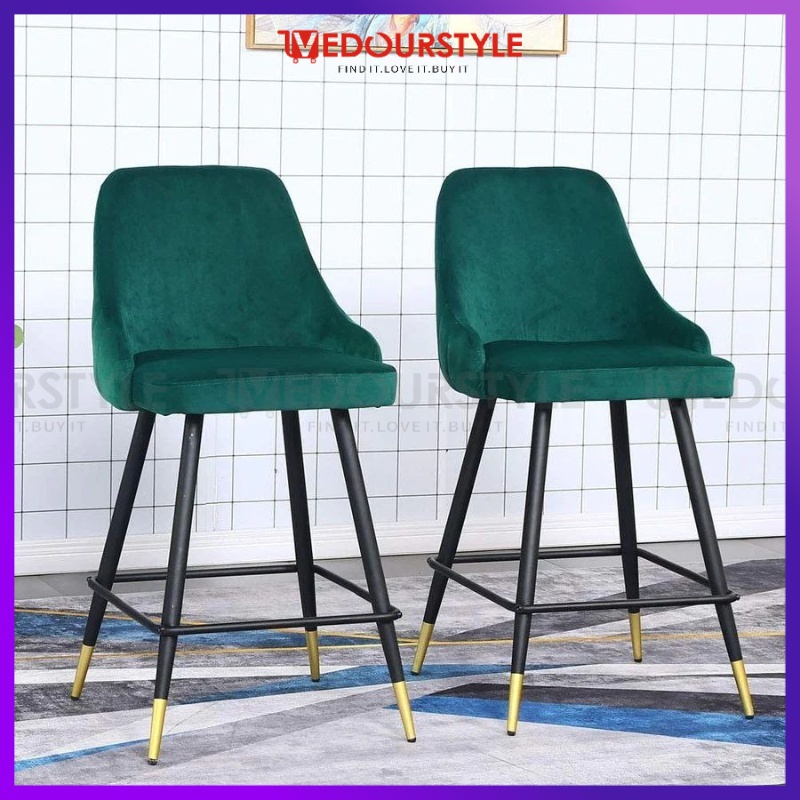 Vedourstyle Velvet Fabric Bar Stool/Modern Designer Bar Chair Gold Leg