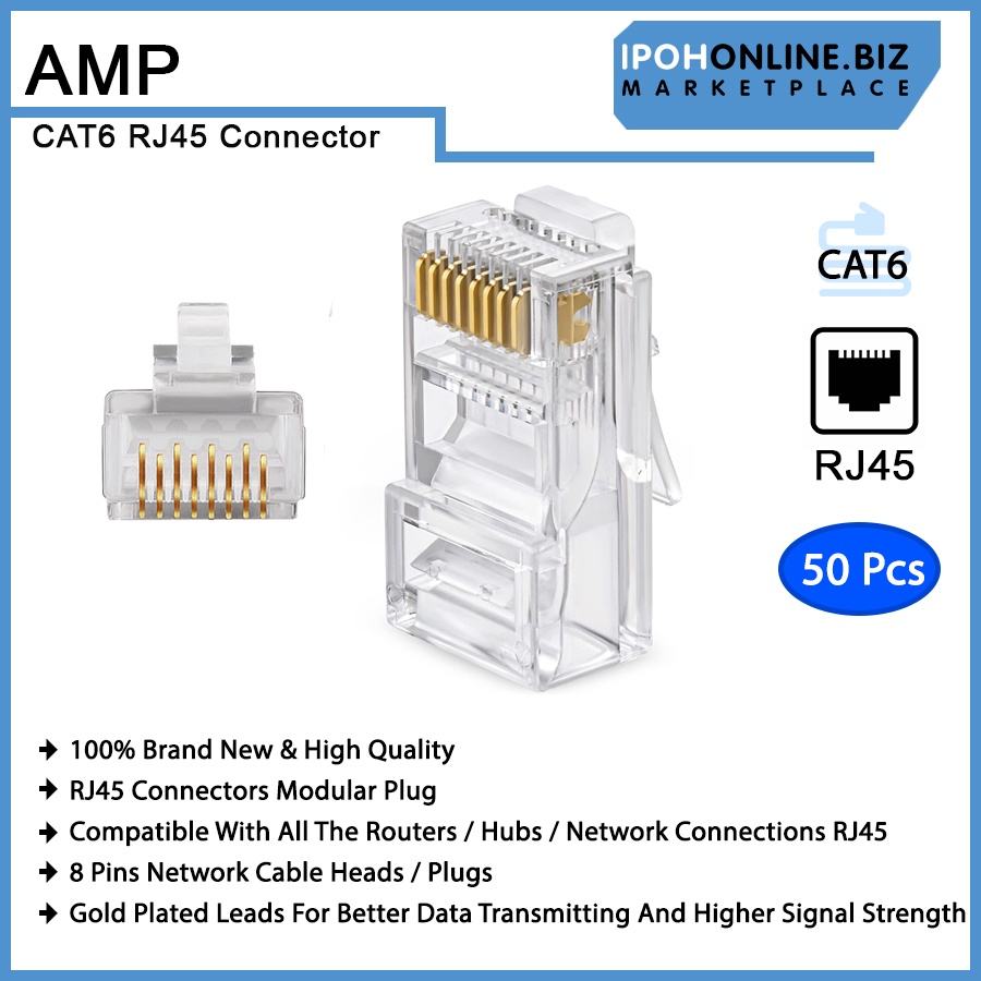 AMP CAT6 RJ45 Modular Plug Network Connector - 50 Pcs | Ipohonline ...