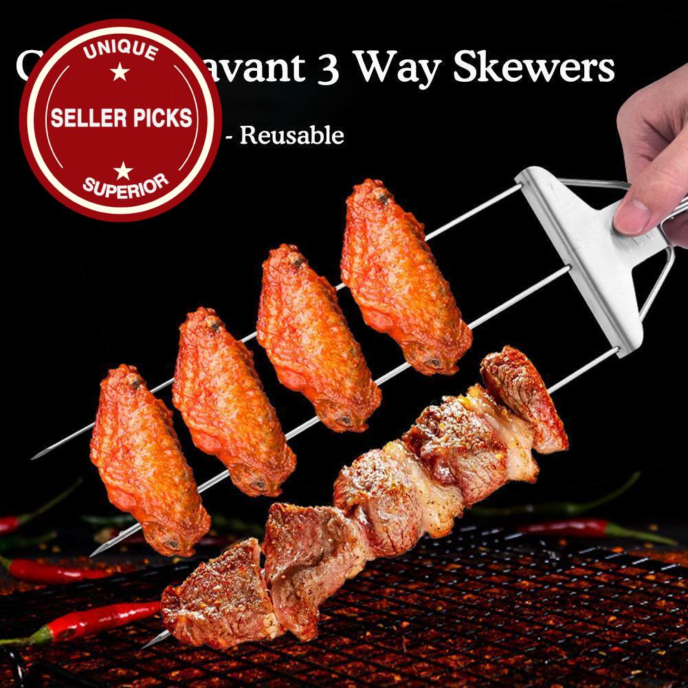 Grilling Savant 2/3 Way Skewers, Metal Skewers for Grilling U6G2