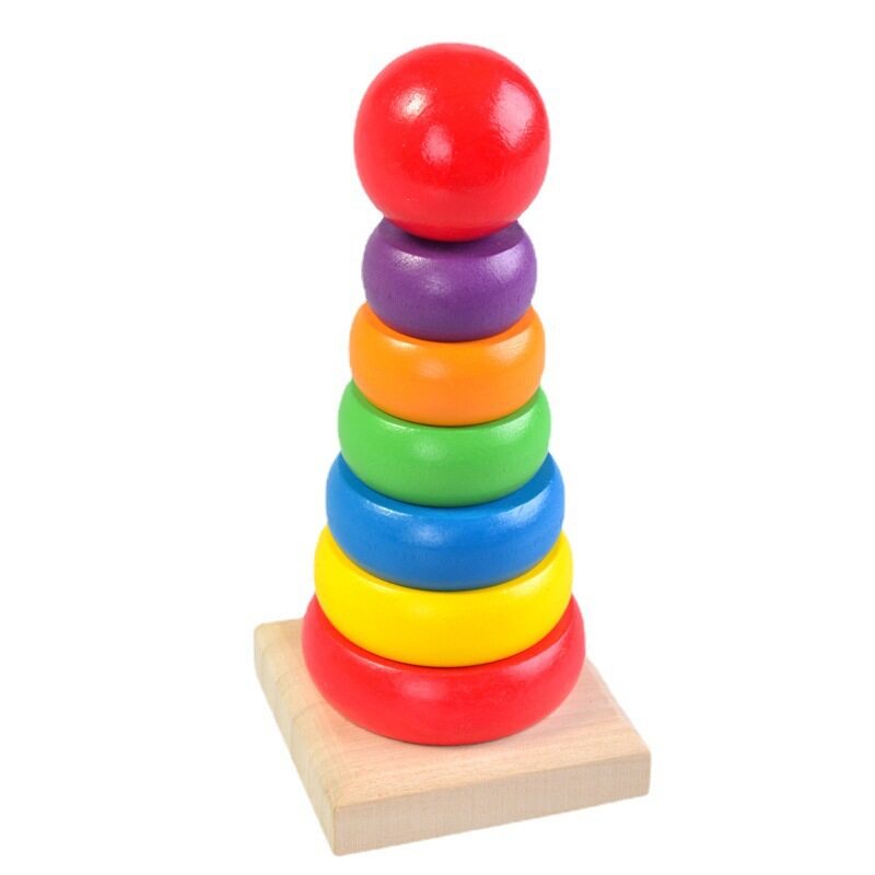 Wooden Mini Stacking Ring - Rainbow Tower Stacking Blocks Rocket for ...