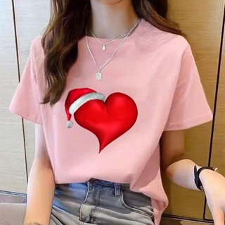 Cute Tops for Women Short Sleeves Heart-shaped Print Casual Tops Blouse  T-shirt Pink M