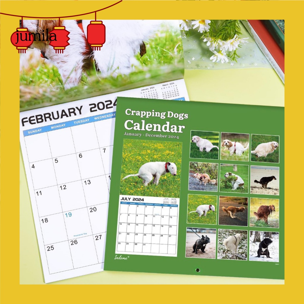 [JU] 2024 Dog Calendar 2024 Funny Dog Pooping Calendar Monthly Planner