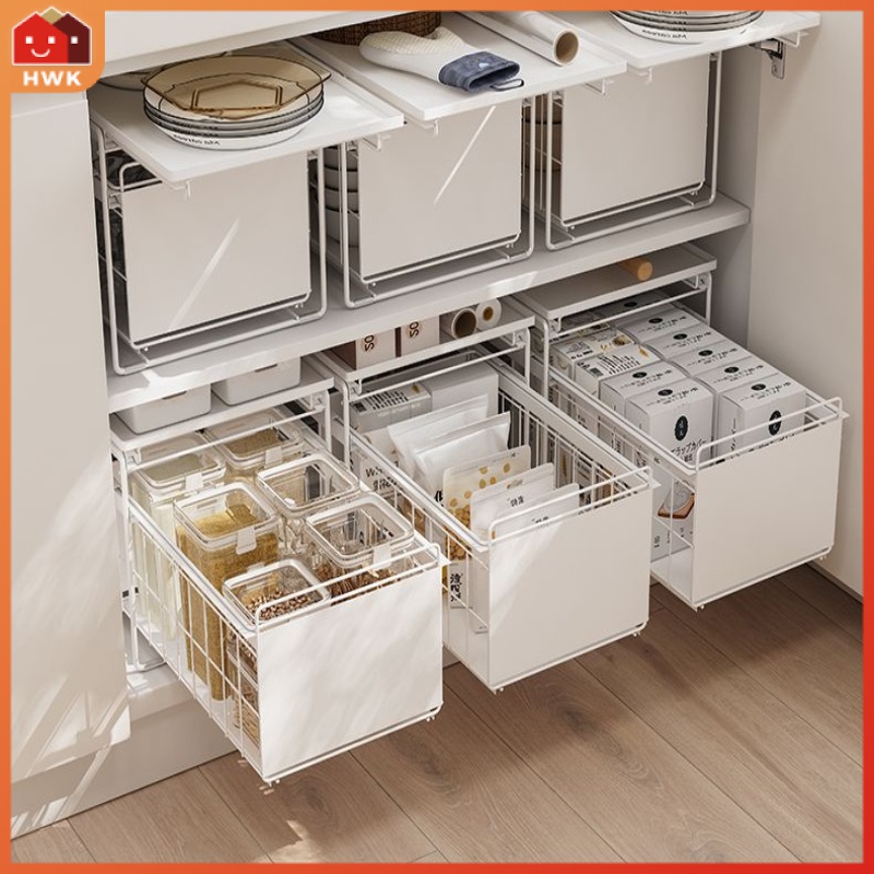 Telescopic storage rack, pull-out storage rack, kitchen double-layer ...
