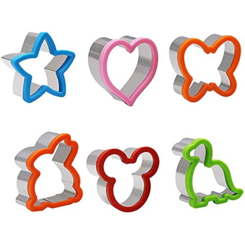 6PC Sandwich Cutter for Kids Metal Cookie Cutters with Plastic Handle