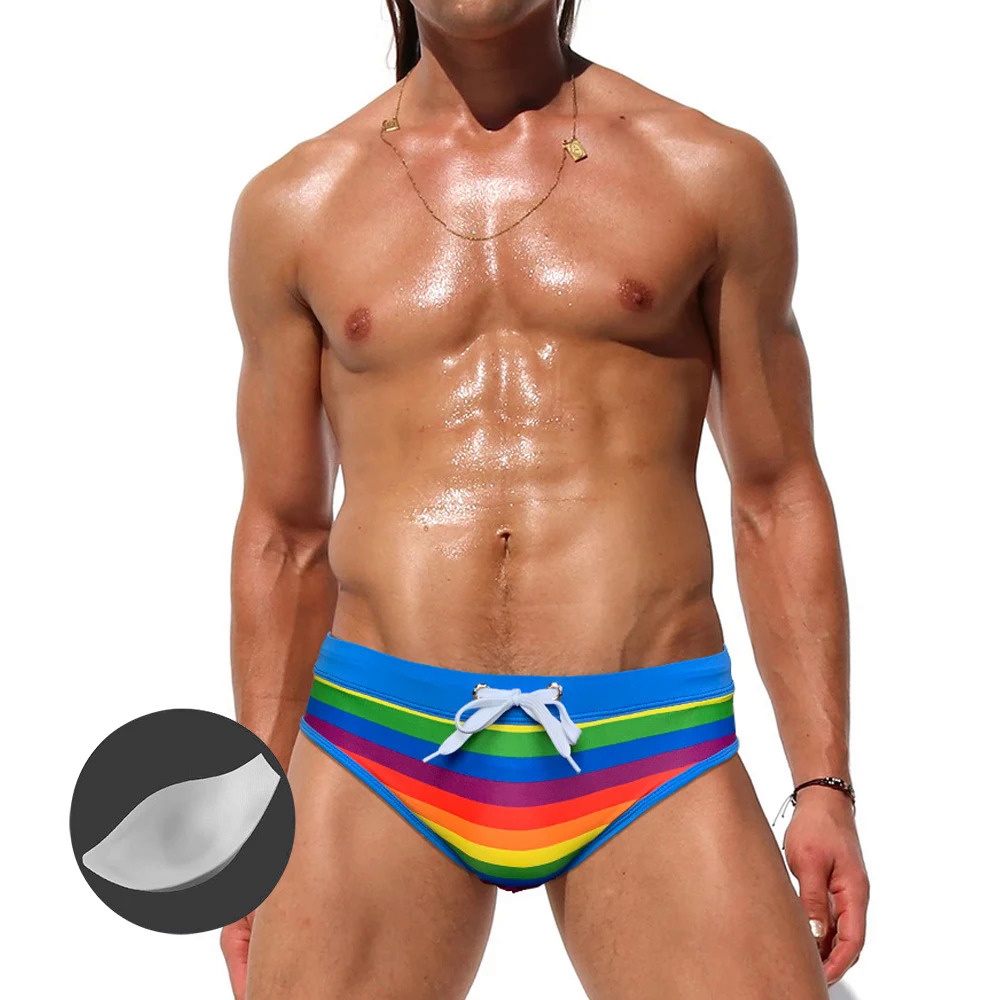 Mens Swimwear Summer Men Pad Push Up Swim Briefs Sexy Low Rise