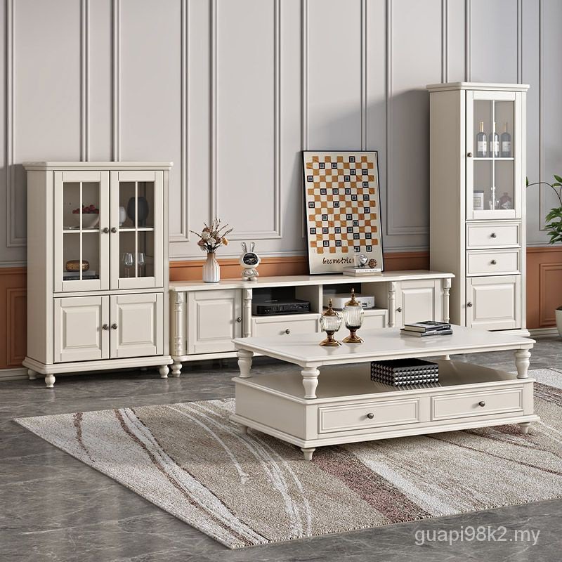 American Cream Style White All Solid Wood TV Coffee Table