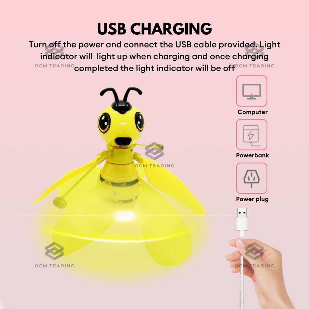OCM Rechargable LED Flying Bee Toy for Kids Sensory Education Birthday ...