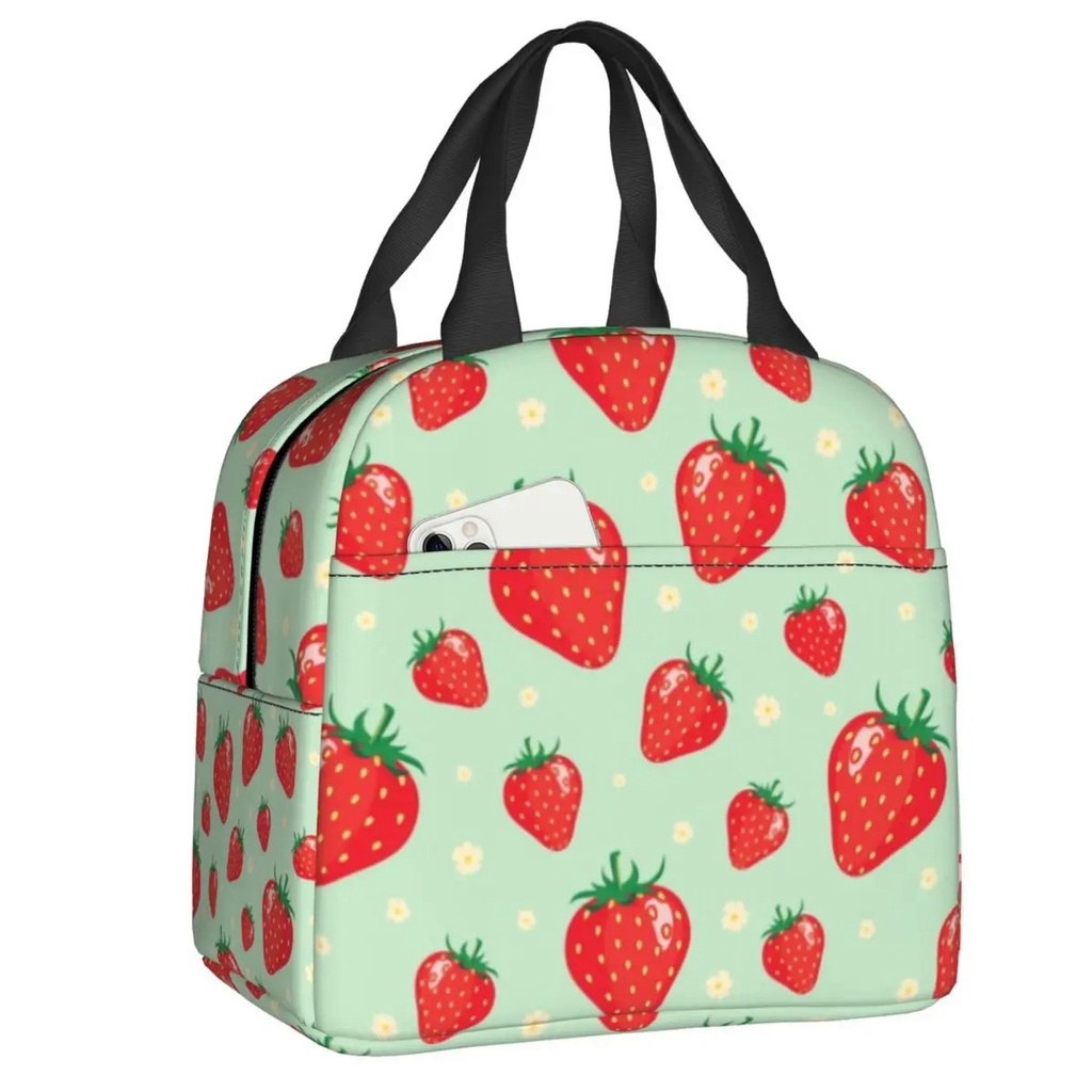 Custom Summer Strawberries Lunch Bag Women Thermal Cooler Insulated ...