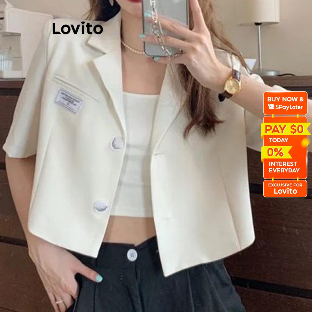 Lovito Casual Plain Crop Blazers for Women LNE16077 (White) Lovito ...