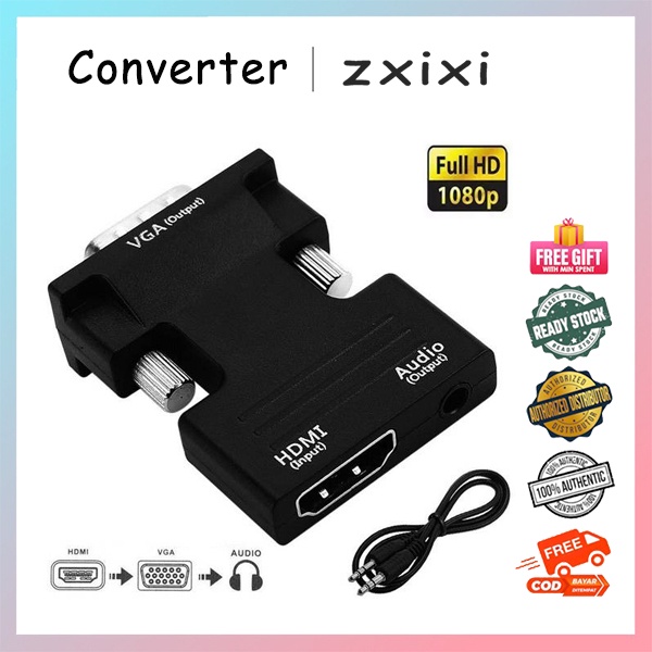 HDMI Female to VGA Male Audio Converter Adapter 1080P with Jack Audio ...