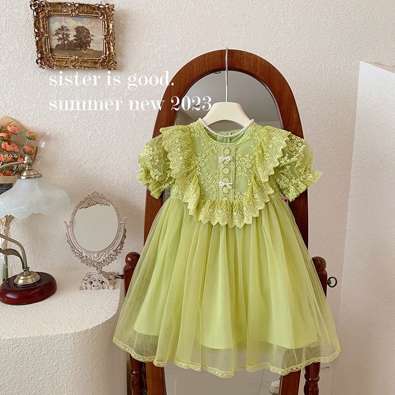 Girls Green Dress Summer High-End Birthday Dress Korean Girl Puff ...