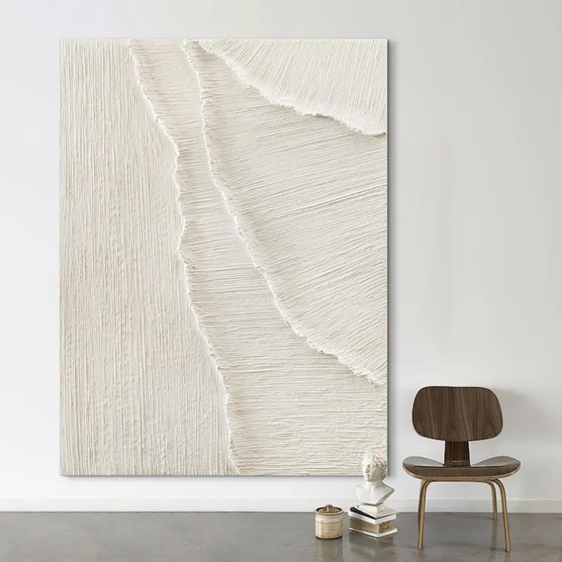 Nordic White Abstract Wall Art Beige Texture Painting Modern Living ...
