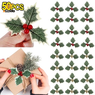 5-100Pcs Artificial Holly Berry Green Leaves Christmas Ornaments
