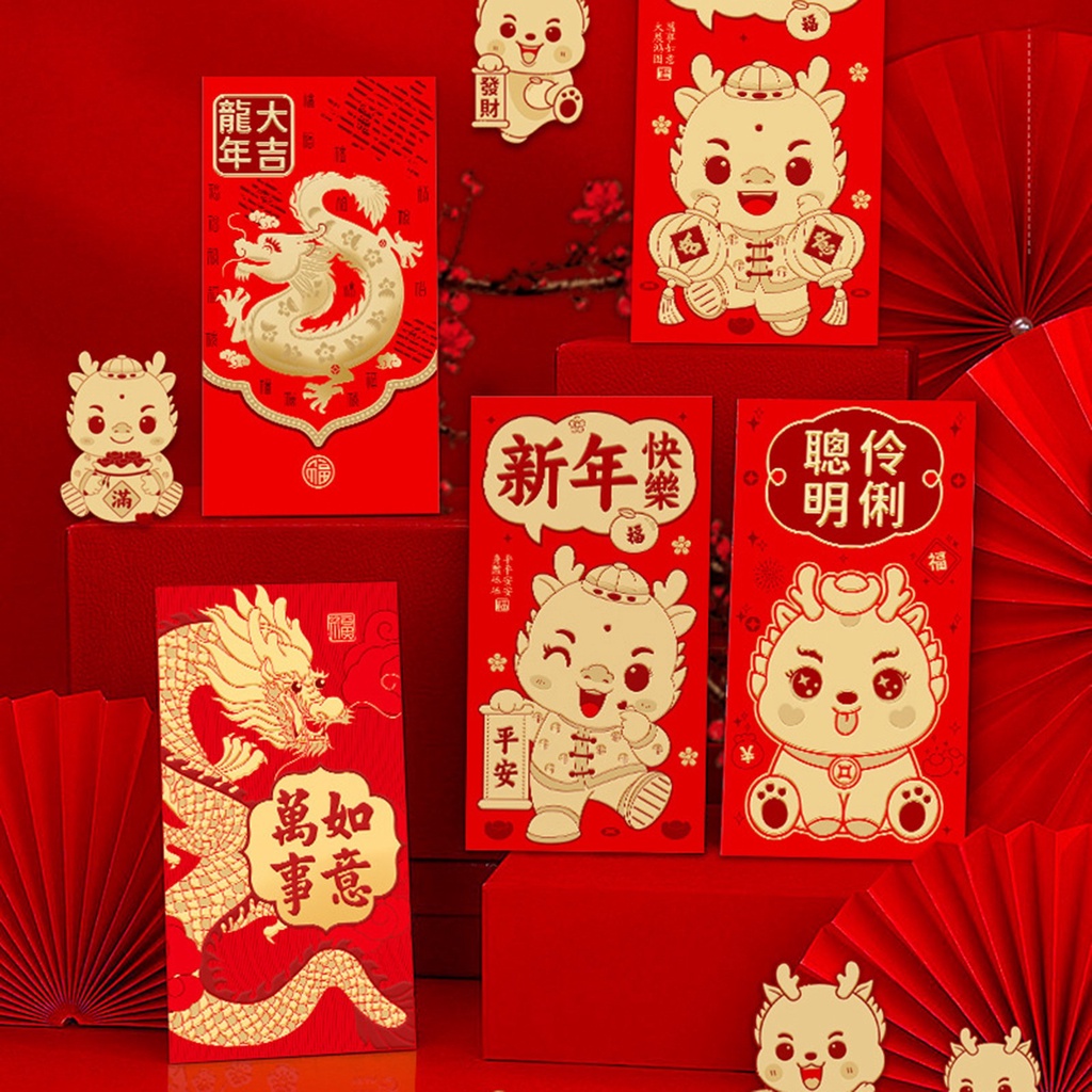 6PCS 2024 Year of the Dragon Red Envelope New Year Red Envelope Gilding