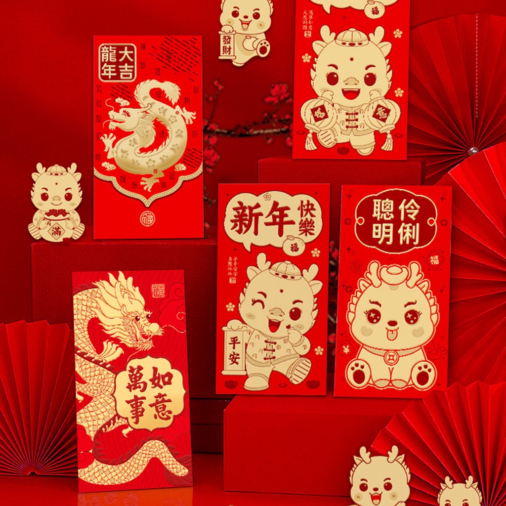 6PCS 2024 Year of the Dragon Red Envelope New Year Red Envelope Gilding ...