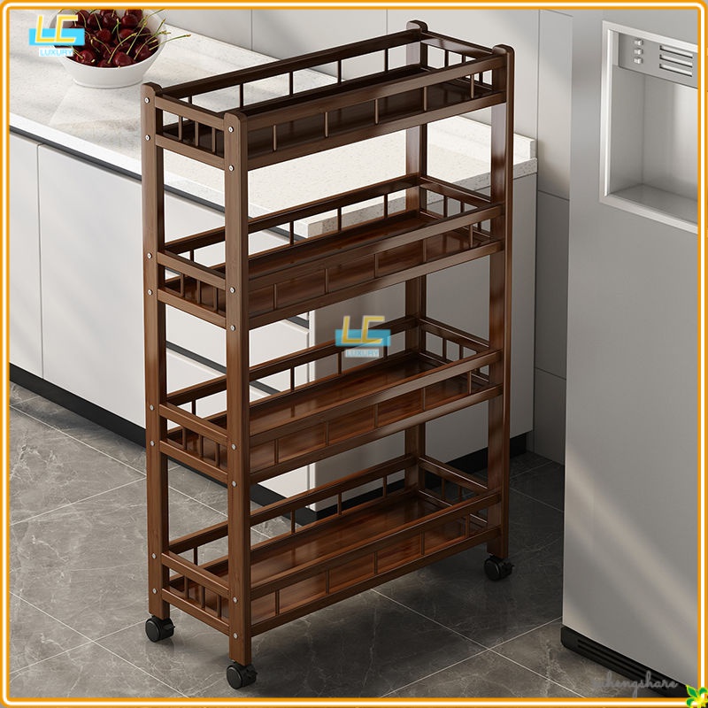 Home luxury solid wood storage rack kitchen narrow slit trolley