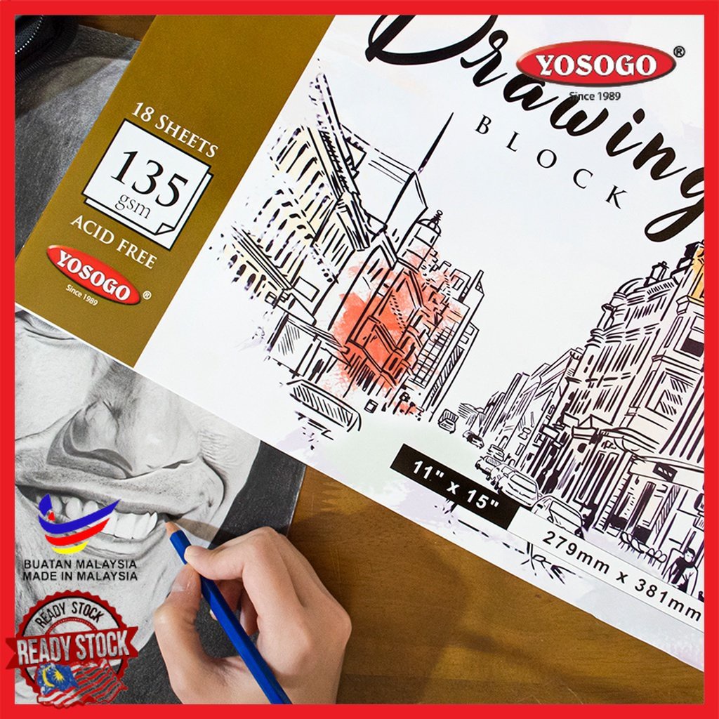 YOSOGO 135 GSM DRAWING BLOCK B4 (15" X 11" ) DRAWING PAPER FOR