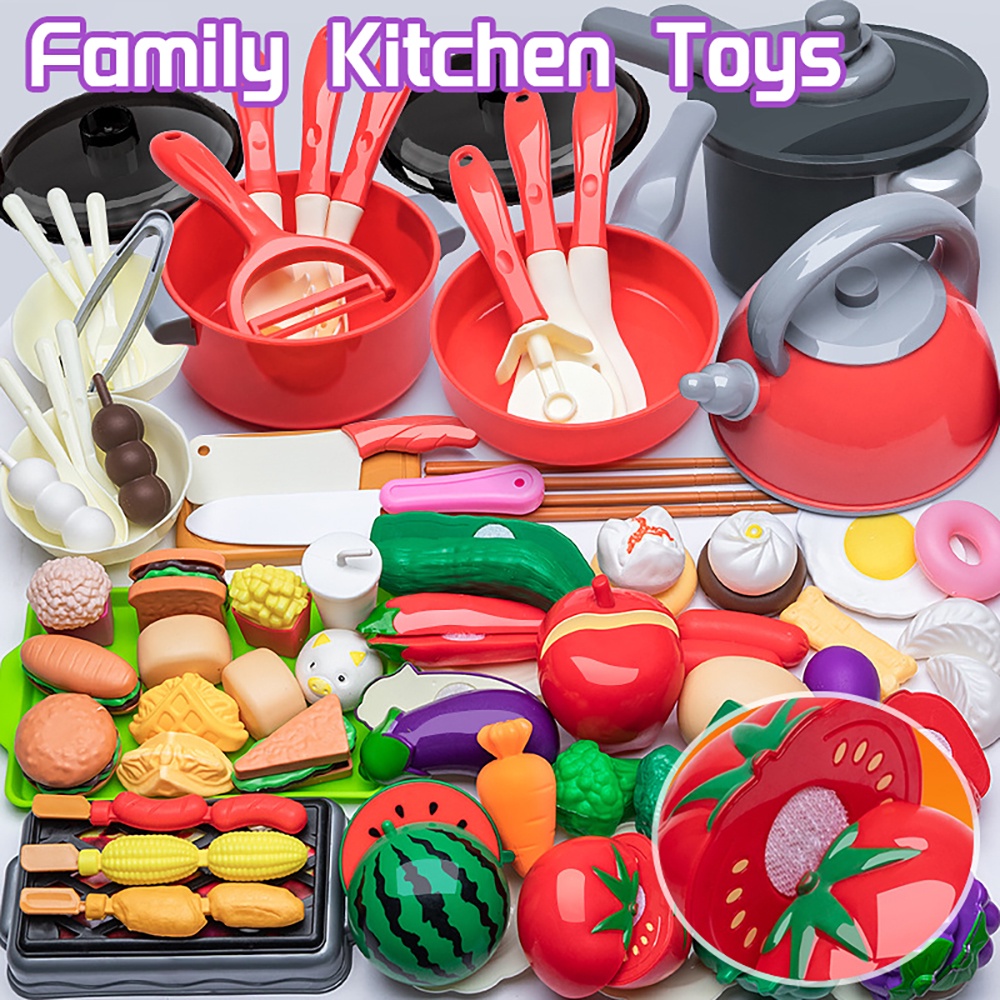 81PCS Kids Kitchen Pretend Play Kitchen Toy Set Cookware Toy Set ...