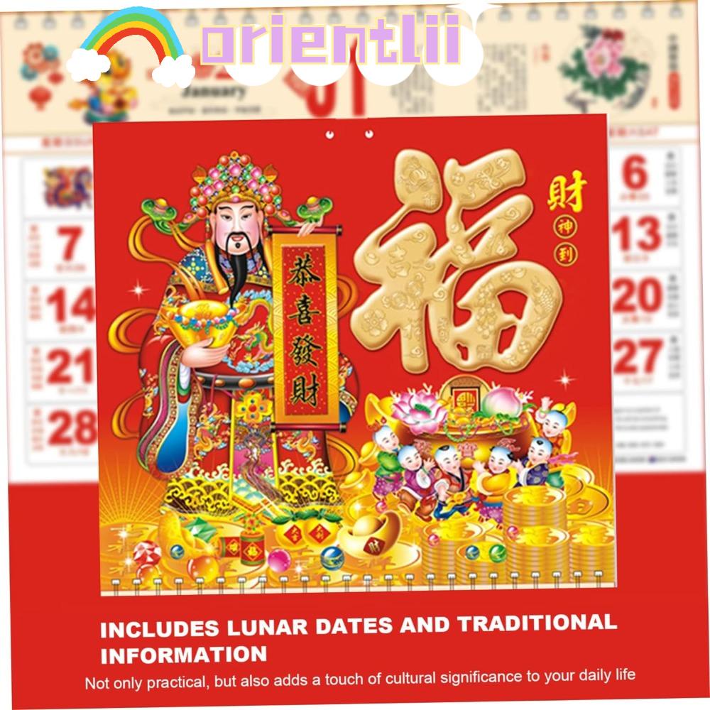 ORIENTLIIY 2024 Calendar, Monthly Calendar Hanging Rope Chinese