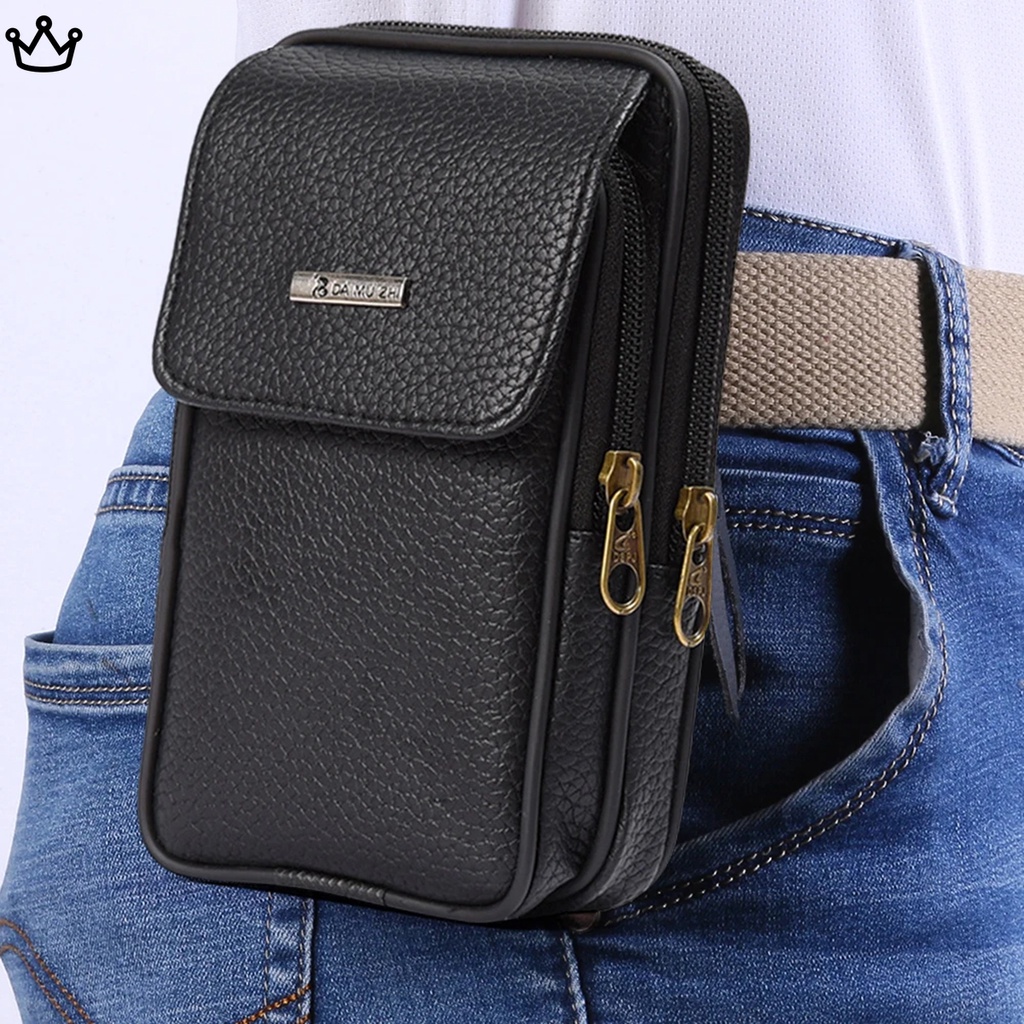 Small Waist Pouch Leather PU Leather Men Small Waist Bag Solid