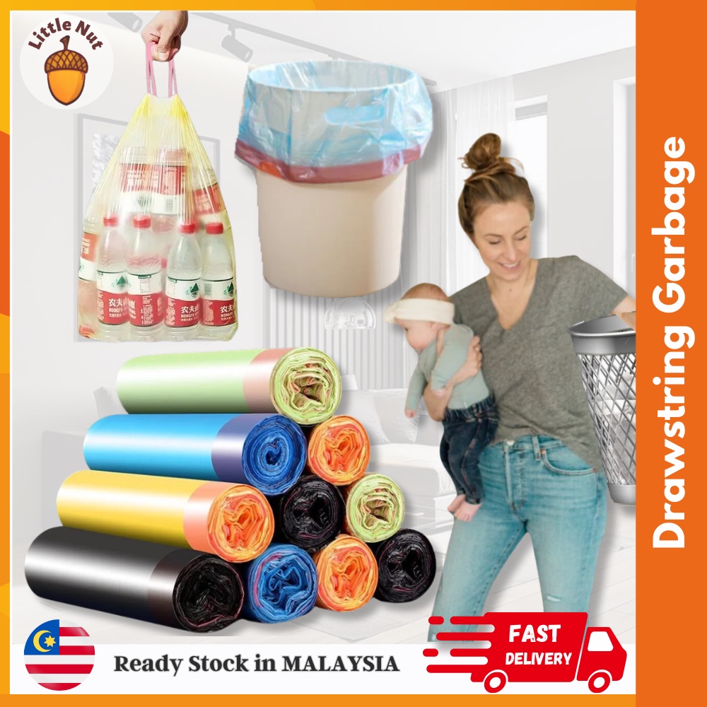 Random 1 Roll/12 Pcs Drawstring Garbage Bag with Rope Tie On With Rope ...