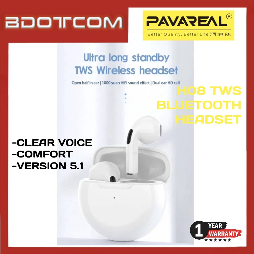 Pavareal H08 TWS Bluetooth Earphones 20hr Ultra Long Standby Time Version 5.1 Ergonomic Design