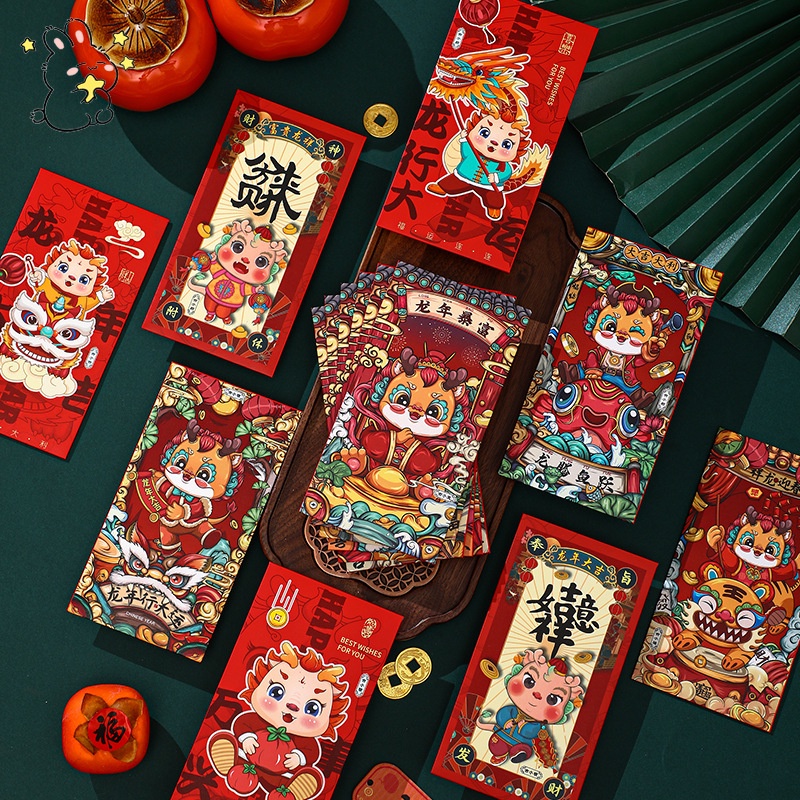 6Pcs/Set 2024 Dragon Red Envelopes Red Angpao Chinese New Year CNY Gift ...